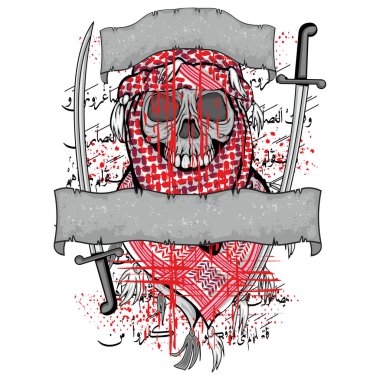 Arap kafatası, grunge vintage tişört tasarımı