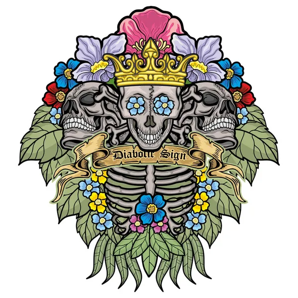 Kafatası Çiçekli Gotik Tabela Grunge Marka Tişörtler — Stok Vektör