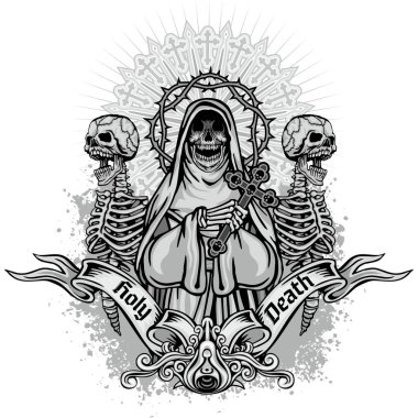 Kafatası ve iskeleti olan gotik tabela, grunge vintage tasarım tişörtler.