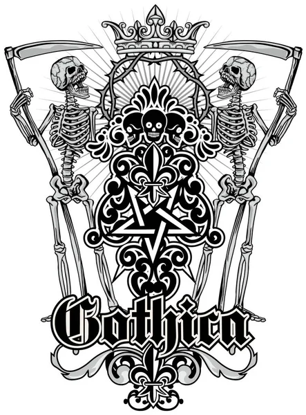 Signe Gothique Avec Crâne Squelette Shirts Design Vintage Grunge — Image vectorielle