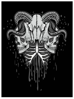 Üzerinde koç kafatası olan gotik tabela, grunge vintage tasarım tişörtler