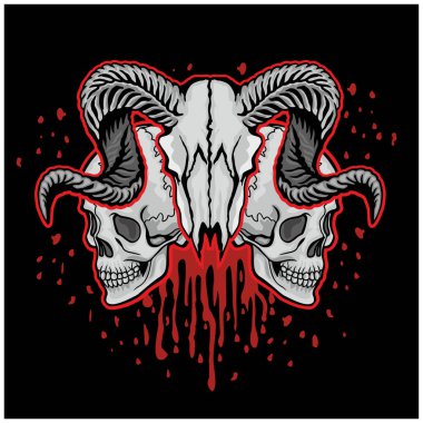 Üzerinde koç kafatası olan gotik tabela, grunge vintage tasarım tişörtler