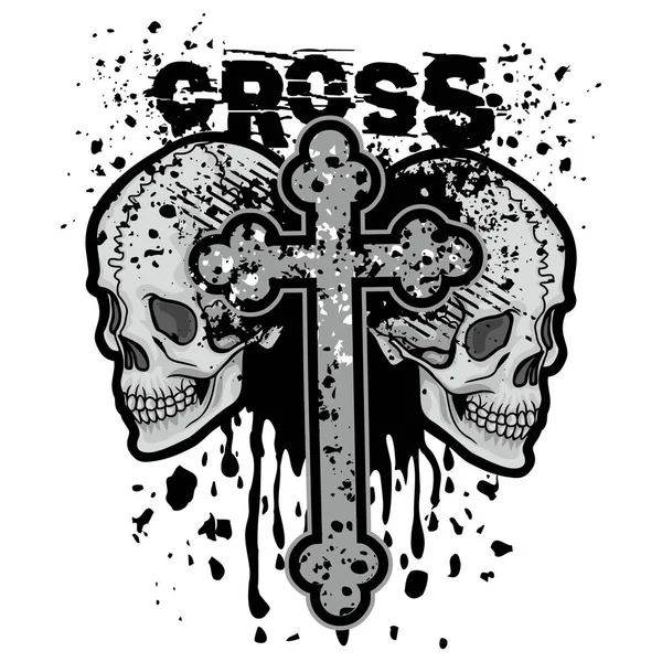 Gothic Sign Skull Cross Grunge Vintage Design Shirts — Stock Vector