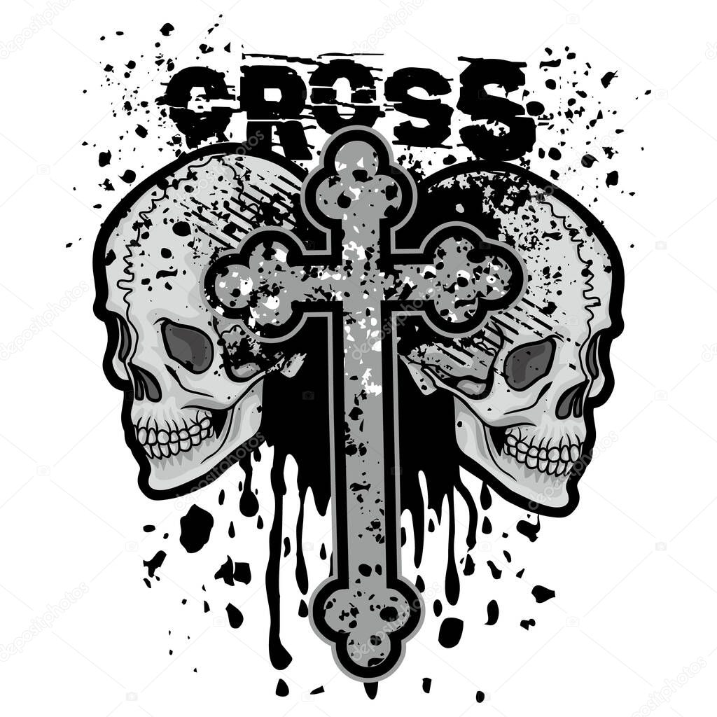 Gothic sign with skull and cross, grunge vintage design t shirts