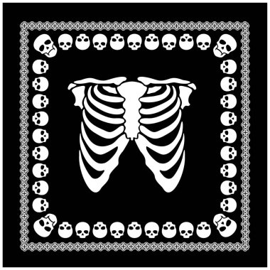 Göğüs kafesi ve kafatası olan bandana, klasik tasarım tişörtler.