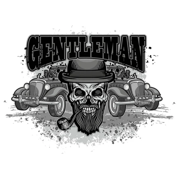 Crâne Gangster Voitures Rétro Shirts Design Vintage Grunge — Image vectorielle