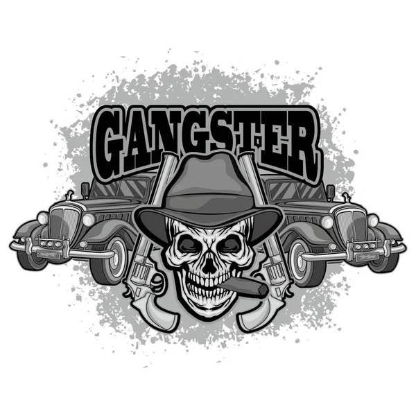 Gangster Schedel Retro Auto Grunge Vintage Design Shirts — Stockvector