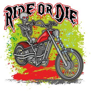 İskeletli motosiklet, grunge vintage tasarım tişörtler