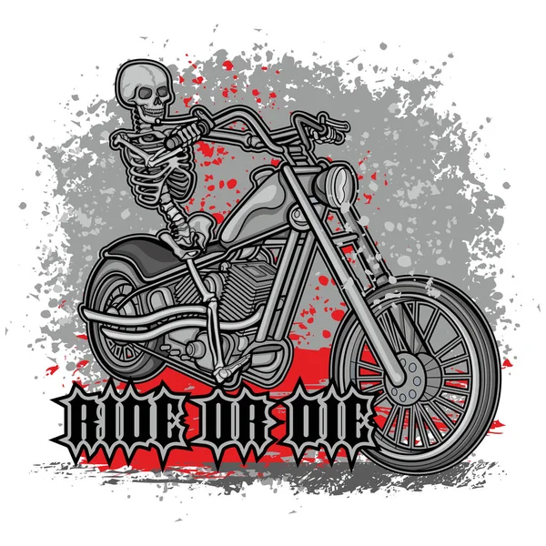 Moto Avec Squelette Shirts Design Vintage Grunge — Image vectorielle