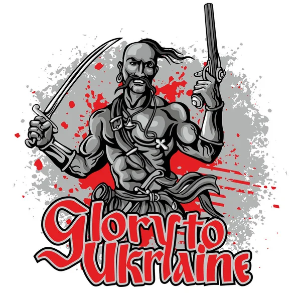 Ukrainian Cossack Saber Grunge Vintage Design Shirts — Stock Vector