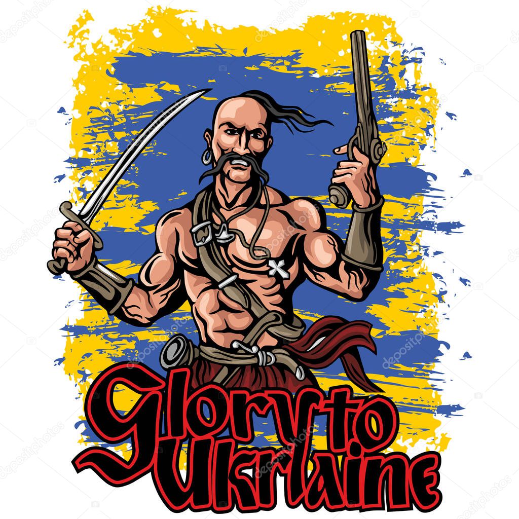 Ukrainian Cossack with a saber, grunge vintage design t shirts