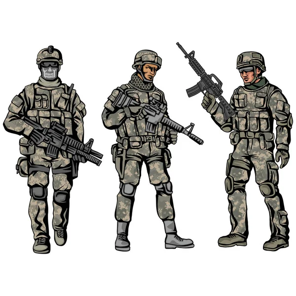 Soldado Con Arma Camuflaje Digital — Vector de stock