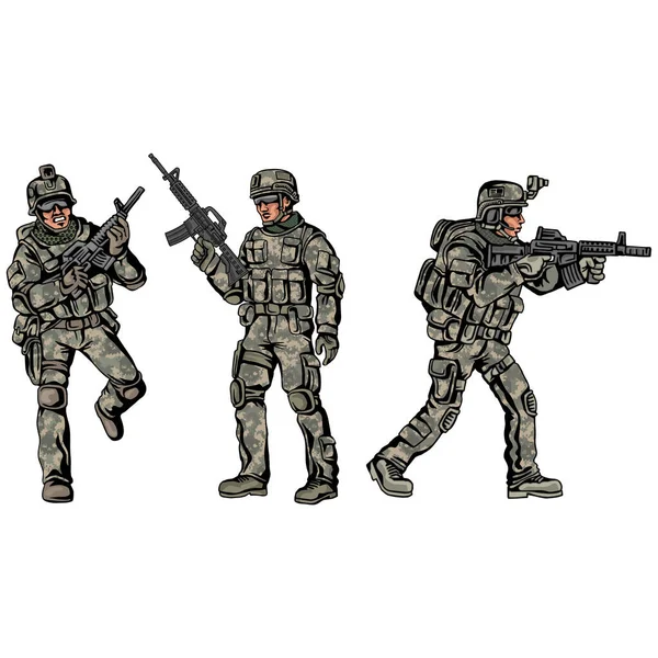 Soldat Mit Waffe Und Digitaler Tarnung — Stockvektor