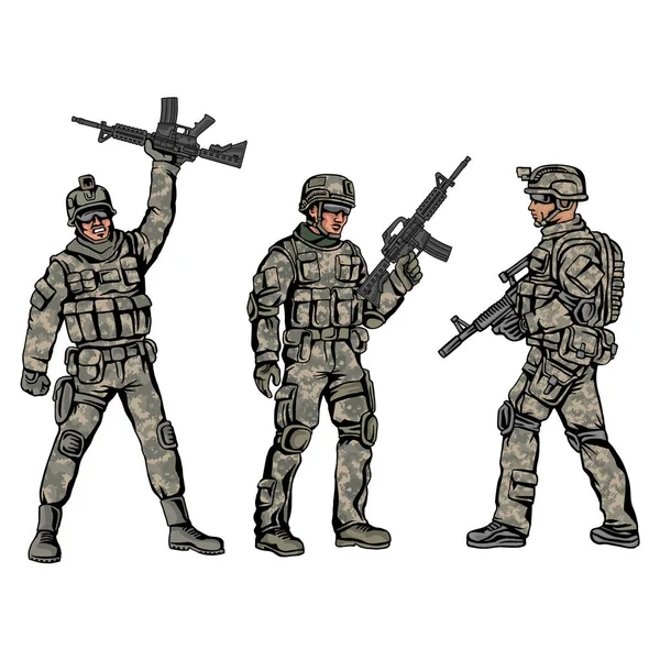 Soldaat Met Een Geweer Een Digitale Camouflage — Stockvector