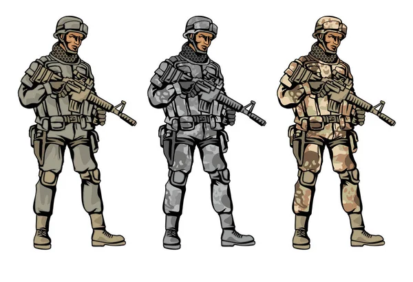 Soldat Avec Pistolet Camouflage — Image vectorielle