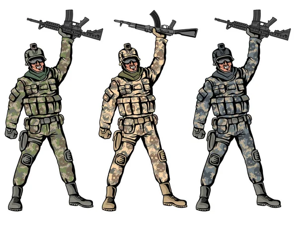 Soldado Con Arma Camuflaje — Vector de stock