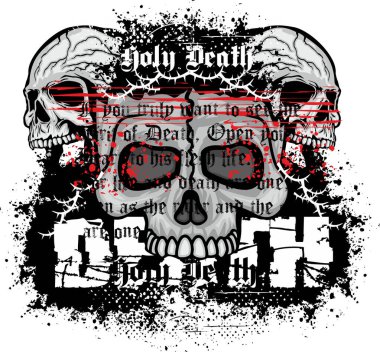 Kafatası ile gotik tabela, grunge vintage tasarım tişörtler