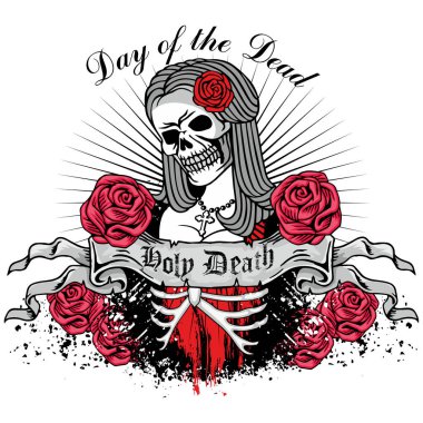 Meksika şeker kafatası, grunge vintage tasarım tişörtü