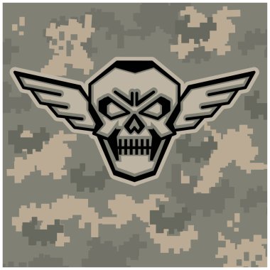 Kafatası kanatlı askeri amblem, eski moda tişörtler.