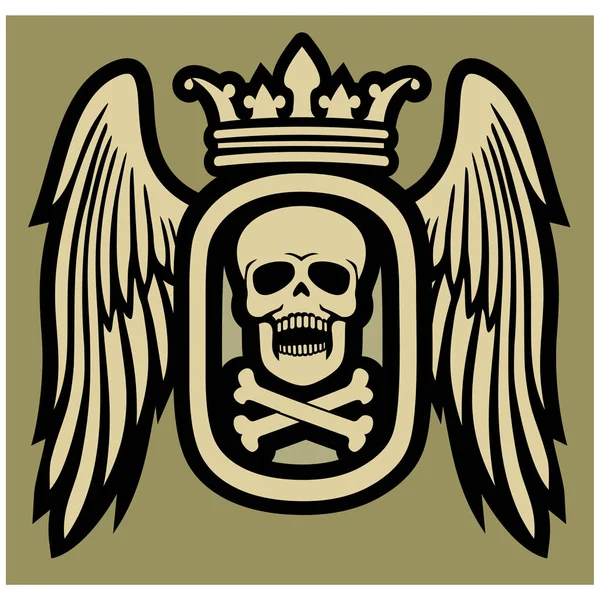 頭蓋骨の翼を持つ軍事紋章グランジヴィンテージデザインTシャツ — ストックベクタ
