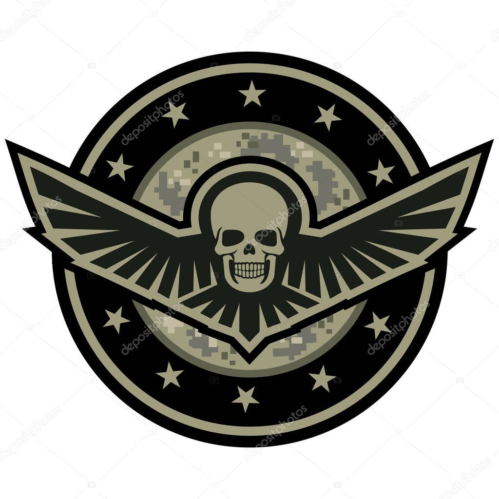 Military emblem with skull wings,grunge vintage design t shirts