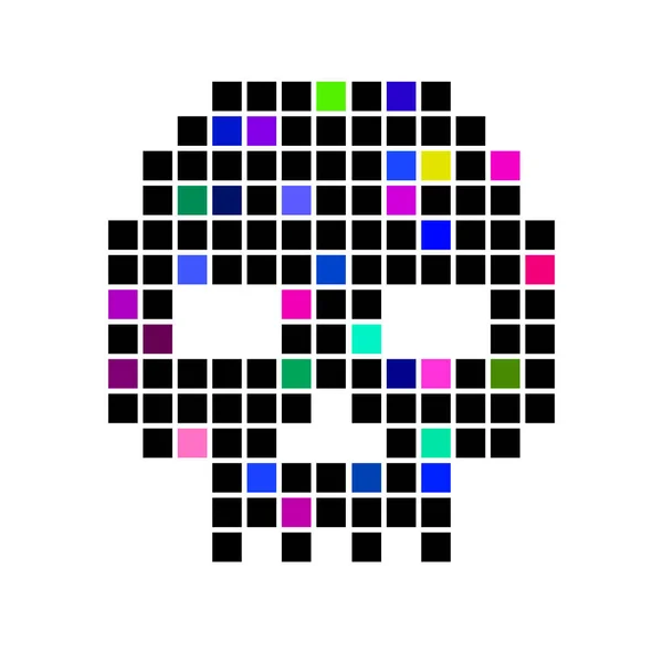 Пиксель Череп Гранж Винтажный Дизайн Футболки — стоковый вектор