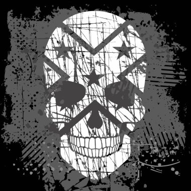 Bayraklı kafatası, grunge vintage tişört tasarımı