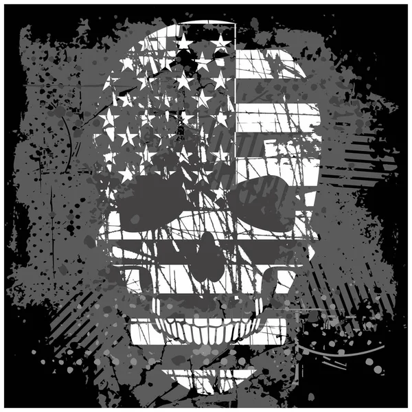 Crâne Avec Drapeau Shirts Design Vintage Grunge — Image vectorielle