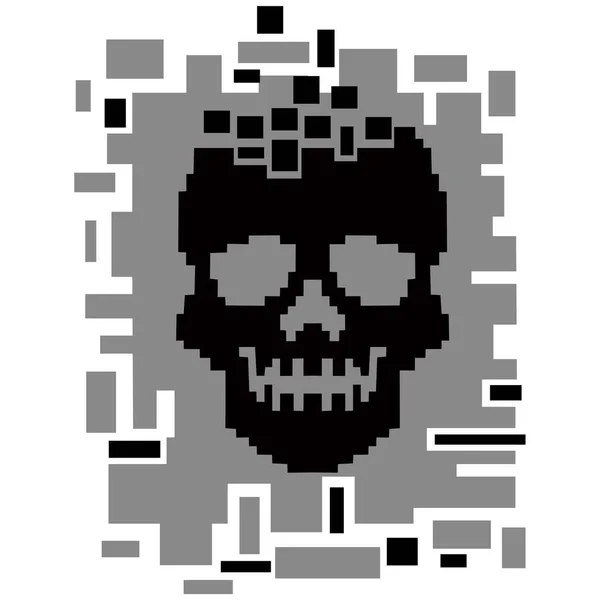 Digital Signo Pixel Cráneo Camiseta Diseño — Vector de stock