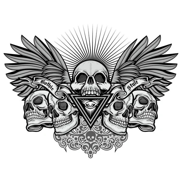 Kafatası ile gotik tabela, grunge vintage tasarım tişörtler