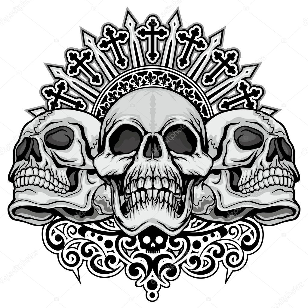 Gothic sign with skull, grunge vintage design t shirts