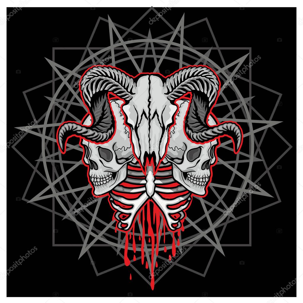 Gothic sign with skull, grunge vintage design t shirts