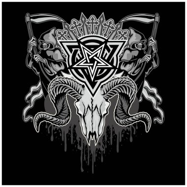 Kafatası ile gotik tabela, grunge vintage tasarım tişörtler