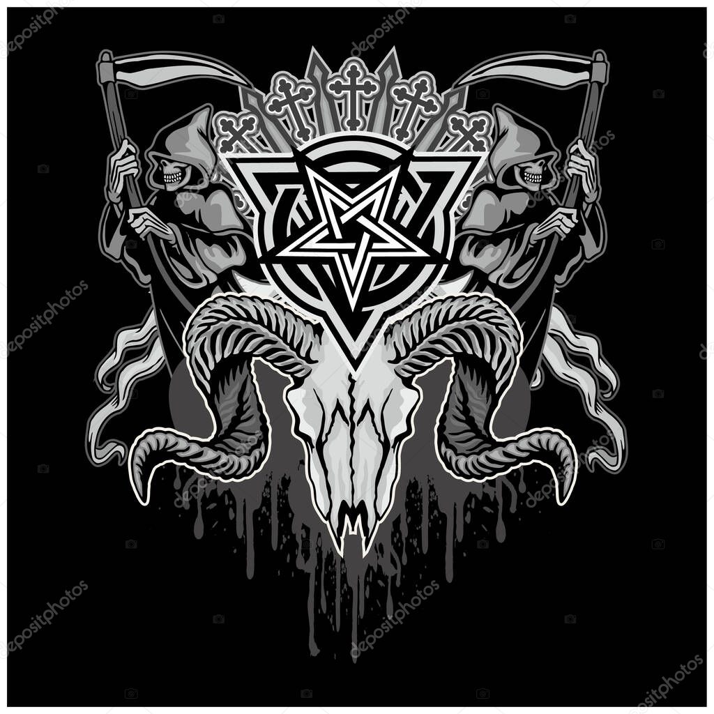 Gothic sign with skull, grunge vintage design t shirts