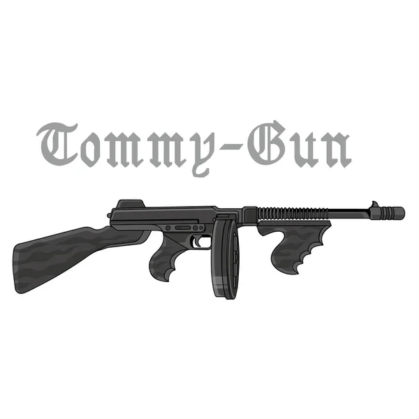 Karabin Maszynowy Tommy Gun Płaska Ilustracja — Wektor stockowy