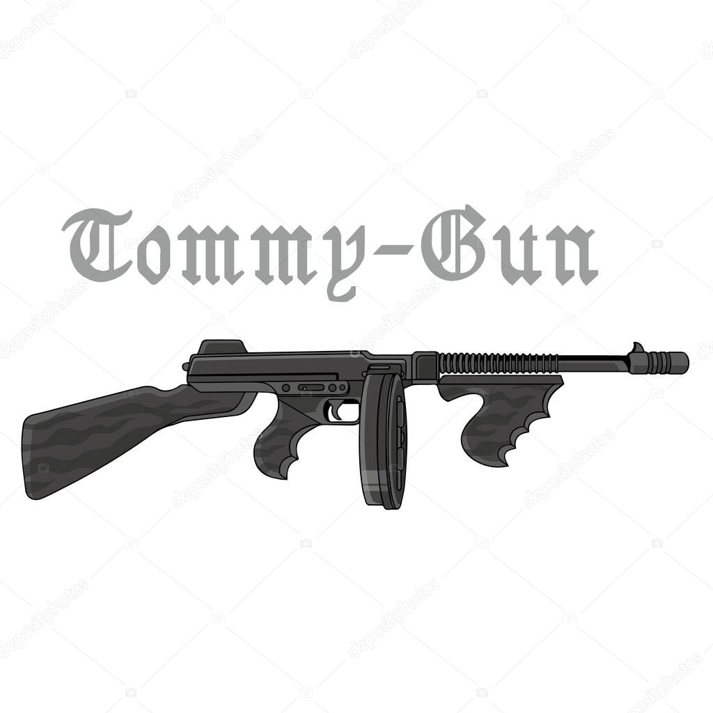 machine gun, tommy-gun,flat illustration