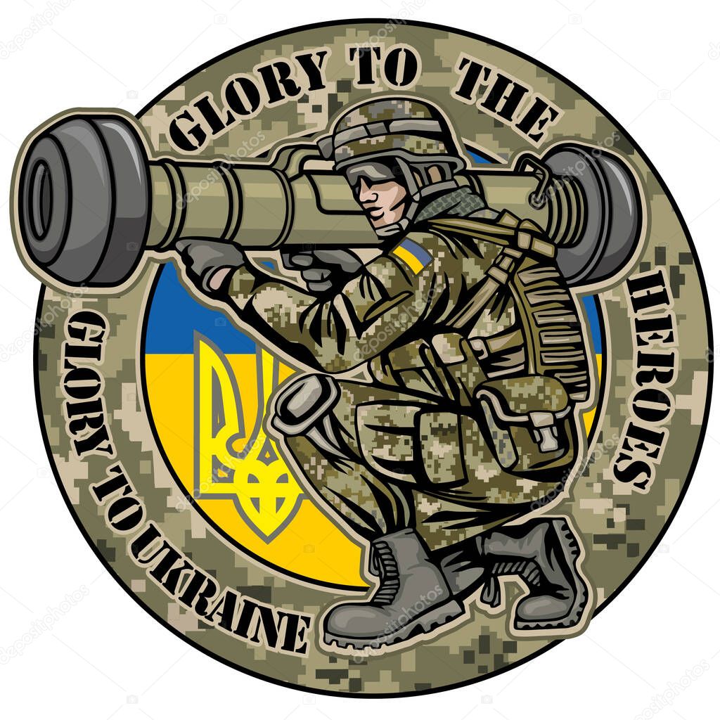 ukraine soldiers with javelin, shevron, grunge vintage design t shirts