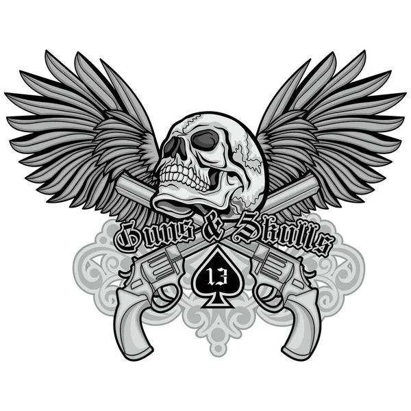 Cowboy Skull Revolvers Grunge Vintage Design Shirts — Vector de stock