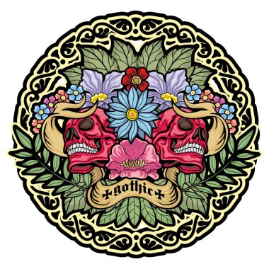 Kafatası ile gotik tabela, grunge vintage tasarım tişörtler