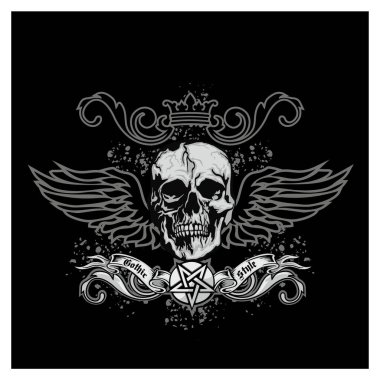 Kafatası ile gotik tabela, grunge vintage tasarım tişörtler