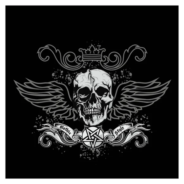 Kafatası ile gotik tabela, grunge vintage tasarım tişörtler