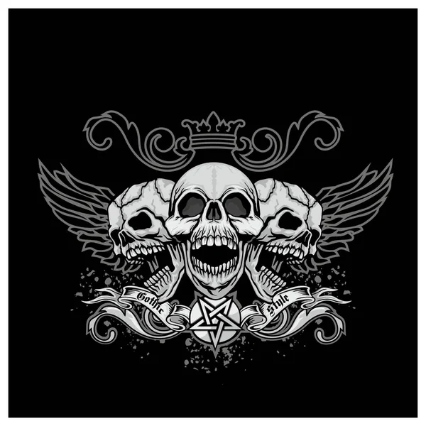 Kafatası ile gotik tabela, grunge vintage tasarım tişörtler