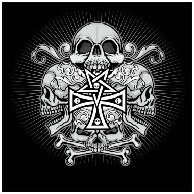 Kafatası ile gotik tabela, grunge vintage tasarım tişörtler