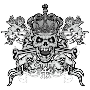 Kafatası ile gotik tabela, grunge vintage tasarım tişörtler