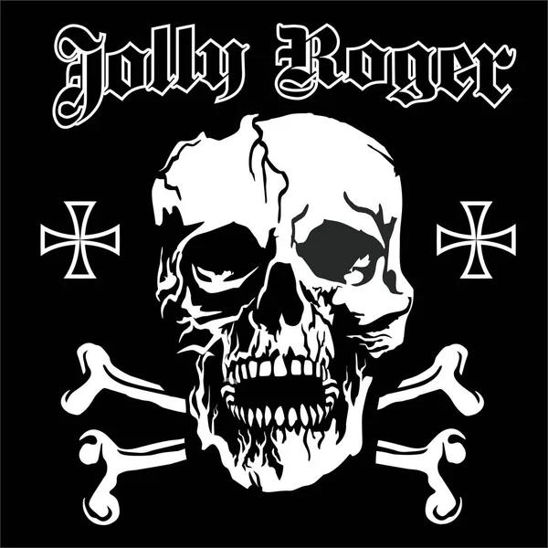 Drapeau Pirate Avec Crâne Jolly Roger Shirts Design Vintage Grunge — Image vectorielle