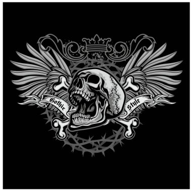 Kafatası ile gotik tabela, grunge vintage tasarım tişörtler