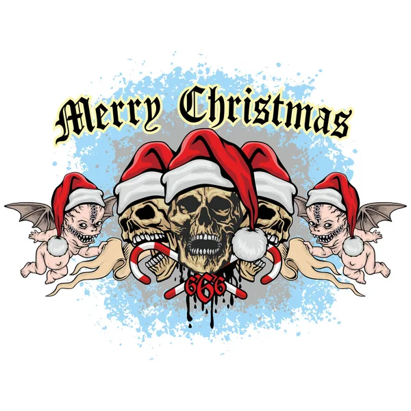 Weihnachtsschild Mit Totenkopf Grunge Vintage Design Shirts — Stockvektor