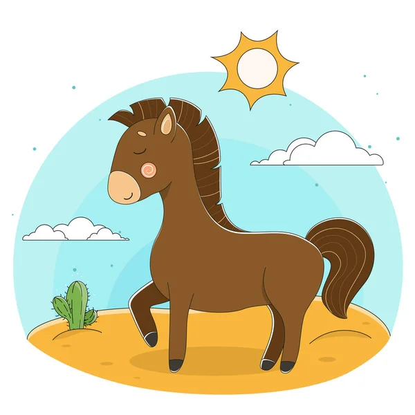 Cute cartoon horse, farm animal in flat style isolated. Vector illustration of a horse