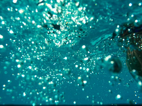 Splash Dans Piscine Après Plongeon Bulles Air Formées Dans Eau — Photo