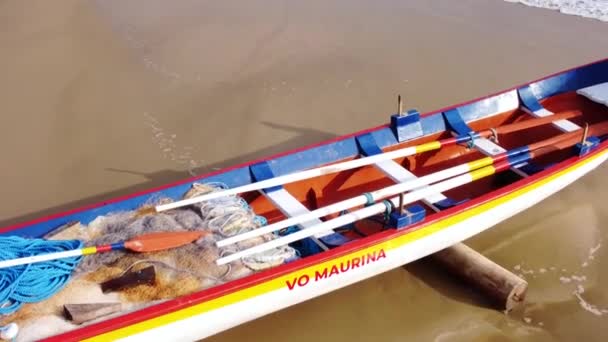 Fiskebåt Tillverkad Garapuvu Träd Används Vid Mullfiske Florianopolis — Stockvideo